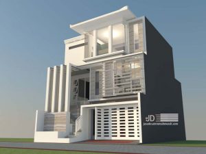 desain rumah Ibu Lulu di Malang, desain rumah modern tropis luas tanah 8x12